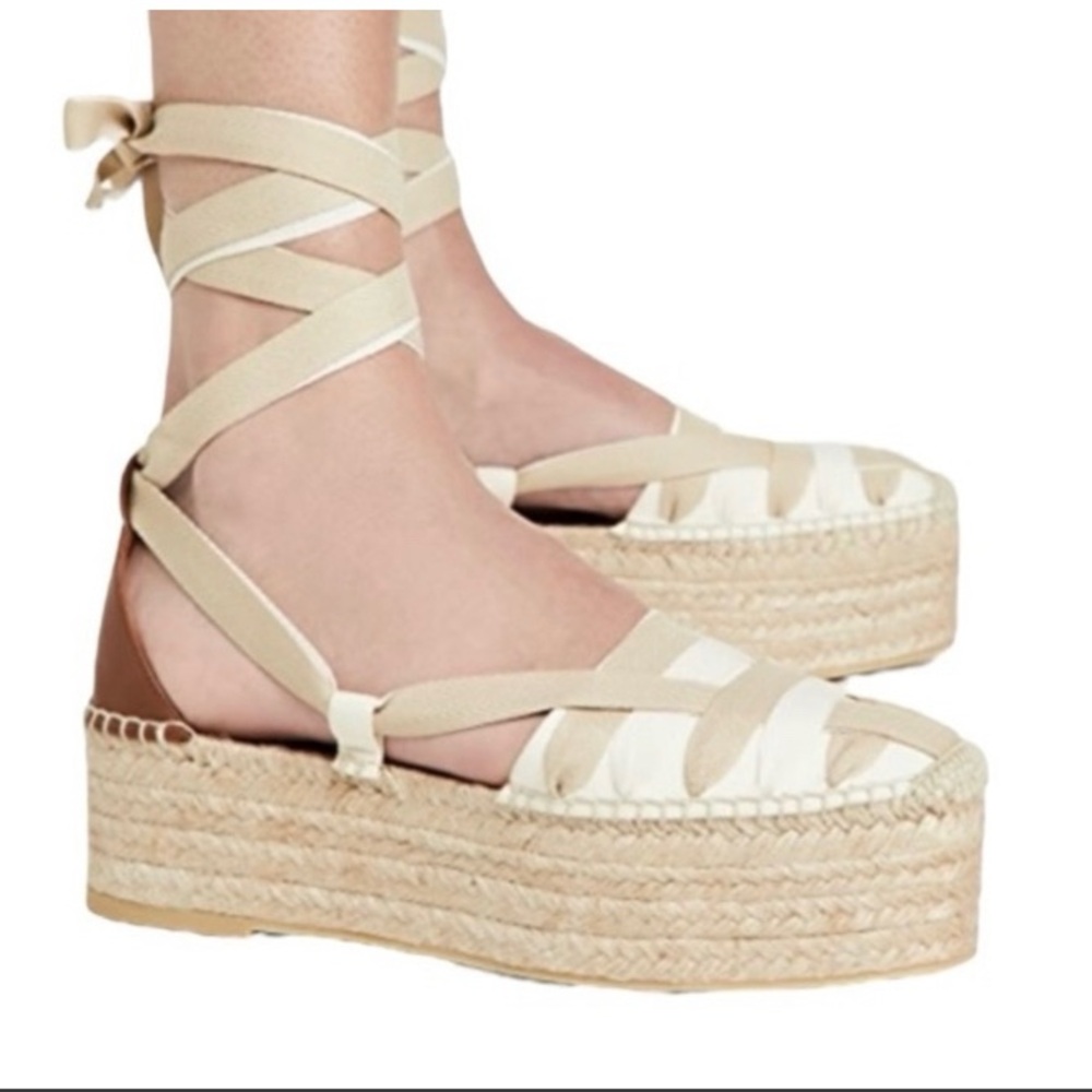 Ulla Johnson Divina Canvas & Leather Ankle Wrap Platform Sandal